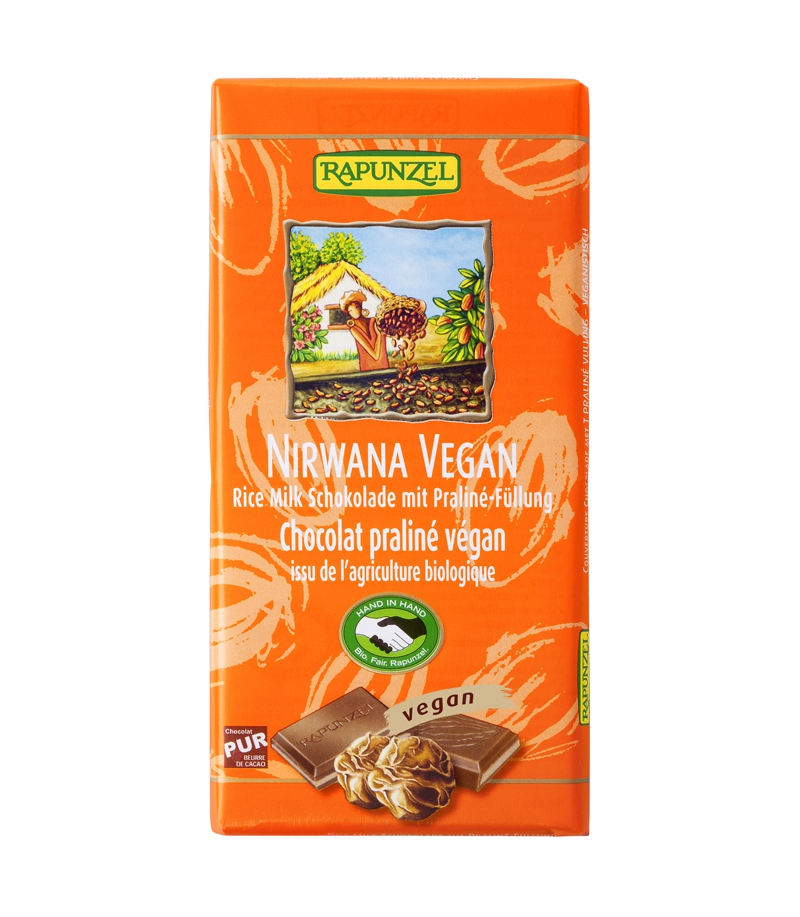 Chocolat vegan fourré au praliné Nirwana BIO Rapunzel 100g
