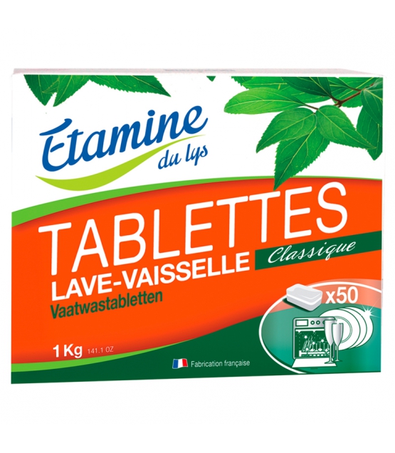 Tablettes lave-vaisselle classiques écologiques sans parfum - 50 tablettes - Etamine du Lys
