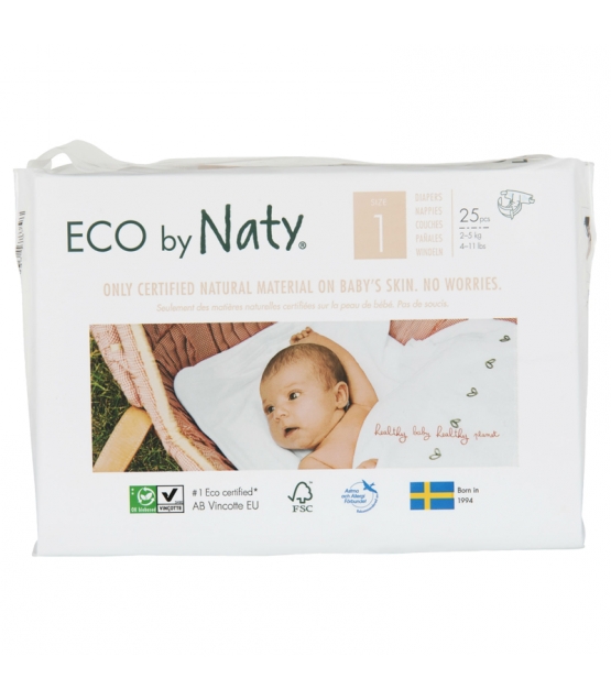 Couches & langes jetables écologiques Taille 1 Newborn 2-5 kg - 1 sac de 25 pièces - Naty
