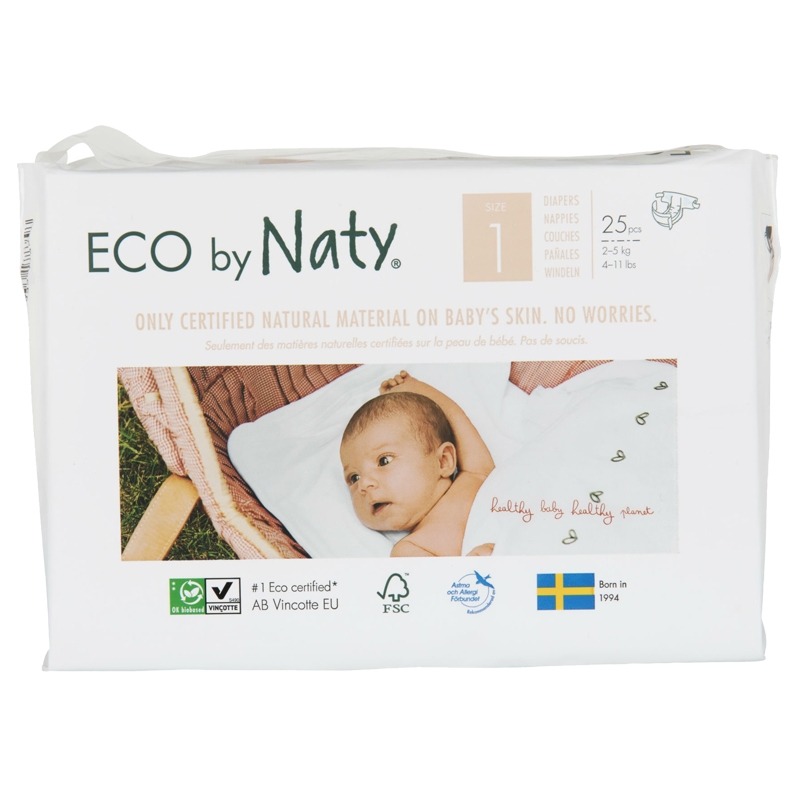 Couches Langes Jetables Ecologiques Taille 1 Newborn 2 5 Kg 1 Sac De 25 Pieces Naty