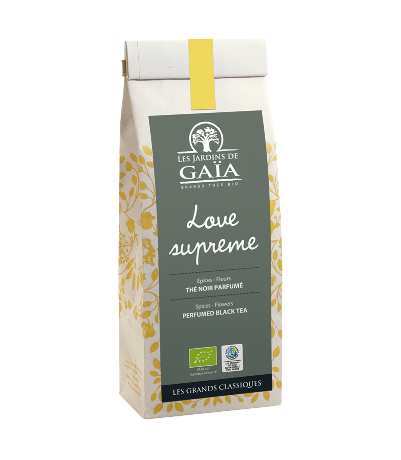 Love suprême parfümierter BIO-Schwarztee mit Gewürzen & Blüten - 100g - Les Jardins de Gaïa Love suprême parfümierter BIO-Schwarztee mit Gewürzen & Blüten - 100g - Les Jardins de Gaïa
