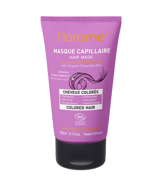 Masque capillaire cheveux colorés BIO palmarosa, géranium & orange douce - 150ml - Florame