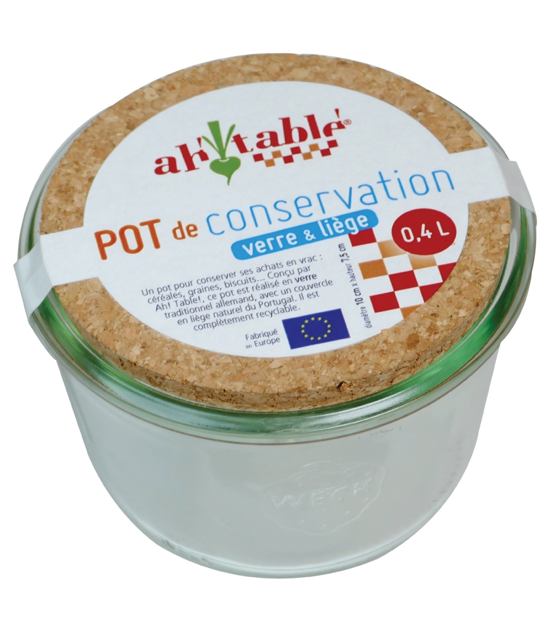 Pot de conservation en verre 400ml avec couvercle en liège 1 pièce ah table