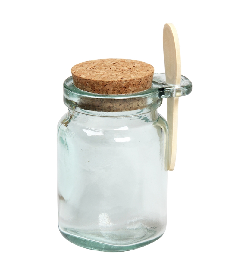 Pot condiment verre recyclé 250ml couvercle liège ah table
