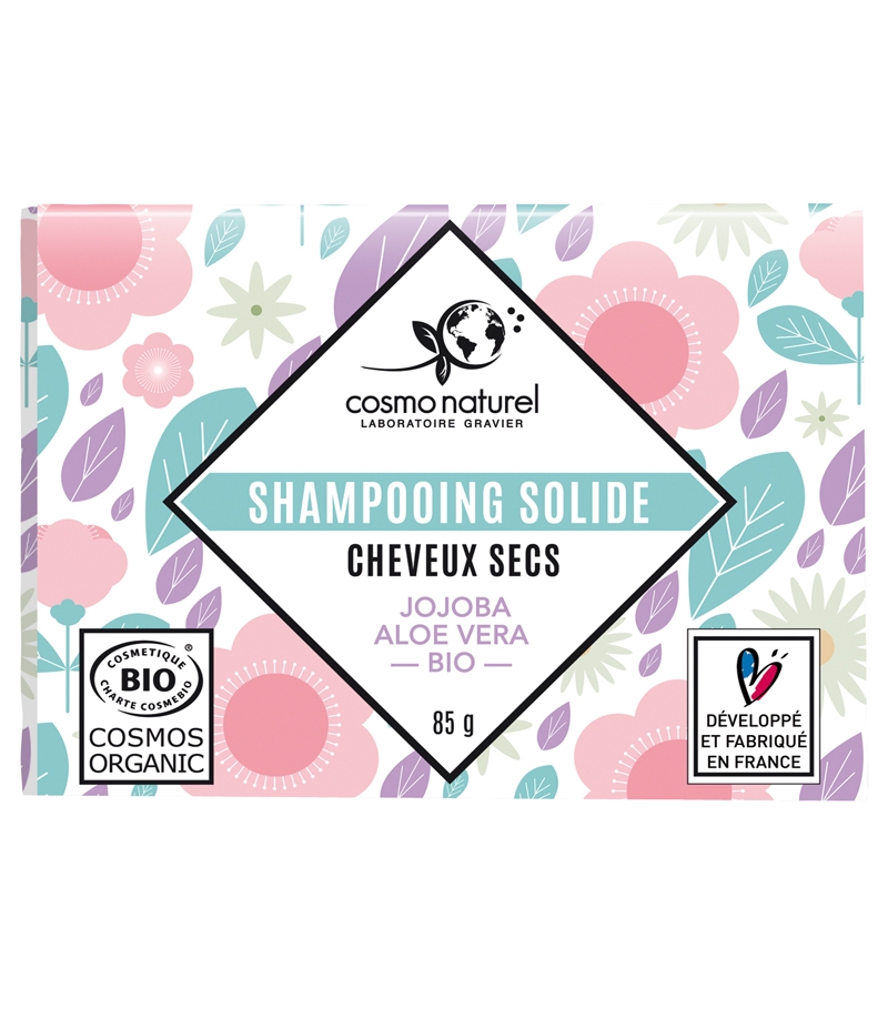 Festes BIO-Shampoo trockenes Haar Jojoba & Aloe Vera - 85g - Cosmo Naturel Festes BIO-Shampoo trockenes Haar Jojoba & Aloe Vera - 85g - Cosmo Naturel