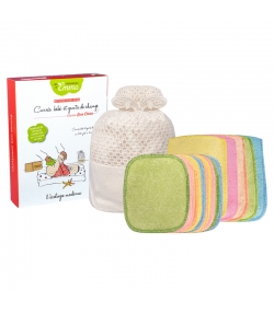Ökologisches Kit Eco Chou Mini farbiger Bambus - 10 Babytüchlein, 5 Windelhandschuhe & Wäschenetz - Les Tendances d'Emma Ökologisches Kit Eco Chou Mini farbiger Bambus - 10 Babytüchlein, 5 Windelhandschuhe & Wäschenetz - Les Tendances d'Emma