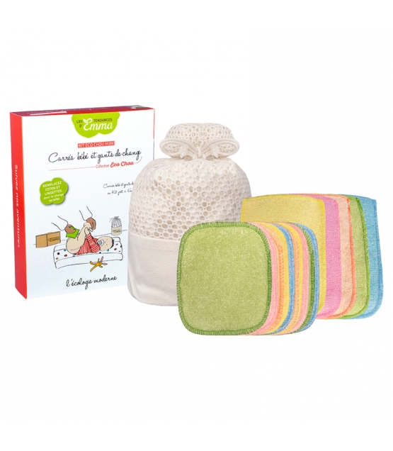 Kit Eco Chou Mini Bambou Couleur Ecologique 10 Carres Bebe 5 Gants De Change Filet De Lavage Les Tendances D Emma