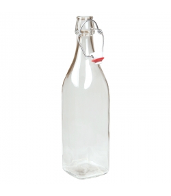 Bouteille limonade fond carré en verre transparent 1l avec bouchon mécanique en plastique - 1 pièce - ah table !