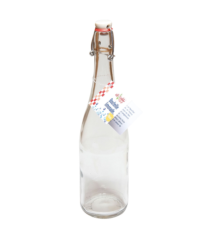 Bouteille limonade fond rond en verre transparent 75cl avec bouchon mécanique en porcelaine 1
