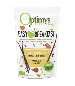 Easy Breakfast céréales germées moulues amande, chia & vanille BIO - 350g - Optimys Easy Breakfast céréales germées moulues amande, chia & vanille BIO - 350g - Optimys