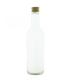 Runde transparente Glasflasche 1l mit Schraubverschluss aus Aluminium - 1 Stück - Potion & Co Runde transparente Glasflasche 1l mit Schraubverschluss aus Aluminium - 1 Stück - Potion & Co