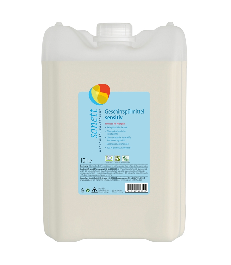 Liquide vaisselle sensitif écologique sans parfum - 10l - Sonett﻿