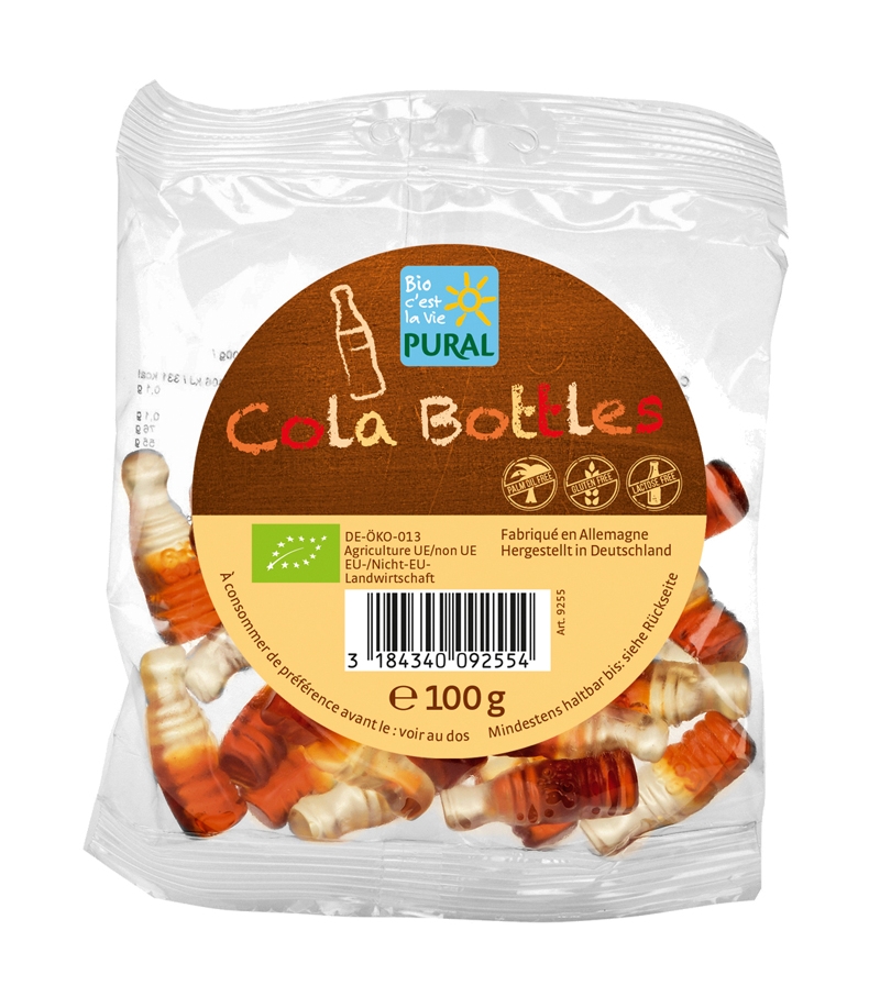 BIO-Fruchtgummi-Flaschen mit Gelatine - Cola Bottles - 100g - Pural BIO-Fruchtgummi-Flaschen mit Gelatine - Cola Bottles - 100g - Pural