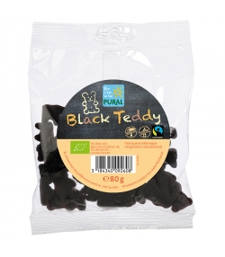 Bonbons oursons gélifiés à la réglisse BIO avec gélatine - Black Teddy - 80g - Pural