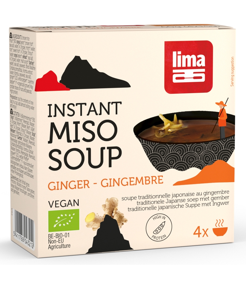 Soupe traditionnelle japonnaise au miso & gingembre BIO - Instant Miso Soup - 4x15g - Lima
