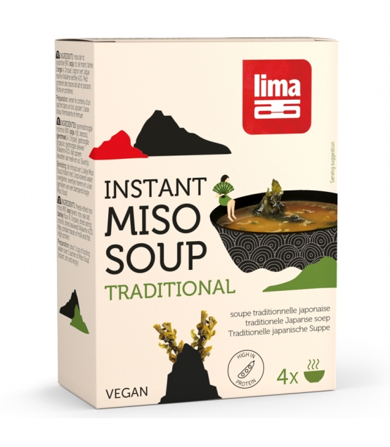 Soupe traditionnelle japonnaise au miso & algues BIO - Instant Miso Soup - 4x10g - Lima