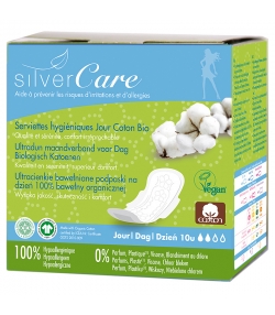Serviettes hygiéniques ultra-fine jour BIO avec ailettes pour règles légères à moyennes - 10 pièces - Silvercare Serviettes hygiéniques ultra-fine jour BIO avec ailettes pour règles légères à moyennes - 10 pièces - Silvercare