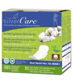 Serviettes hygiéniques ultra-fine nuit BIO avec ailettes pour règles moyennes à fortes - 10 pièces - Silvercare Serviettes hygiéniques ultra-fine nuit BIO avec ailettes pour règles moyennes à fortes - 10 pièces - Silvercare
