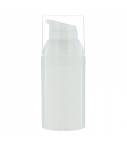 Weisse airless Plastikflasche 30ml mit Pumpzerstäuber und transparentem Verschluss - 1 Stück - Aromadis