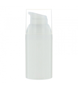 Flacon airless en plastique blanc 30ml avec pompe de distribution et bouchon transparent - 1 pièce - Aromadis Flacon airless en plastique blanc 30ml avec pompe de distribution et bouchon transparent - 1 pièce - Aromadis