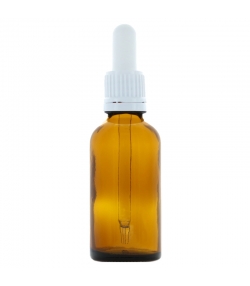 Braune Glasflasche 50ml mit weisser Tropfpipette und und Sicherheitsring - 1 Stück - Aromadis Braune Glasflasche 50ml mit weisser Tropfpipette und und Sicherheitsring - 1 Stück - Aromadis