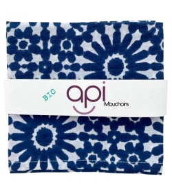 Grosses waschbares Taschentuch blaue & weisse Blumen aus Bio-Baumwolle - 1 Stck - api-care