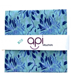 Grosses waschbares Taschentuch blaue Blumen aus Bio-Baumwolle - 1 Stck - api-care