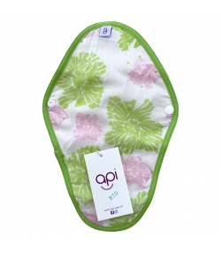 Waschbare Damenbinde grüne & rosa Blumen Grösse M für eine normale Menstruation aus Bio-Baumwolle - 1 Stck - api-care