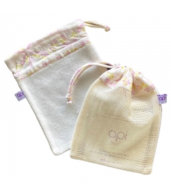 Waschbarer Handschuh Anti-Verschwendung 3 in 1 rosa Blumen aus Bio-Baumwolle & Eukalyptus - 1 Stck - api-care Waschbarer Handschuh Anti-Verschwendung 3 in 1 rosa Blumen aus Bio-Baumwolle & Eukalyptus - 1 Stck - api-care