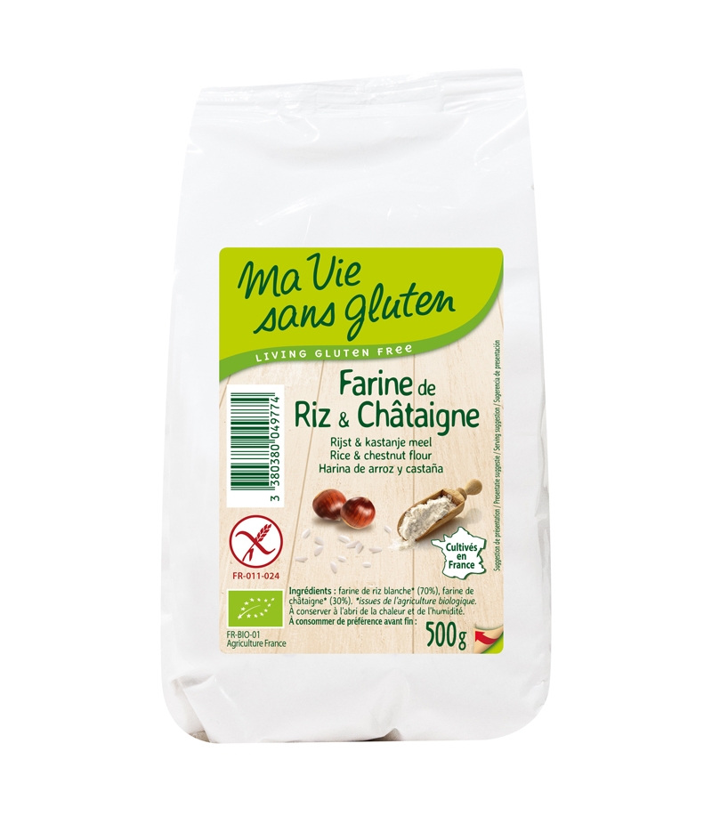 Farine de riz & de châtaigne BIO - 500g - Ma vie sans gluten Farine de riz & de châtaigne BIO - 500g - Ma vie sans gluten