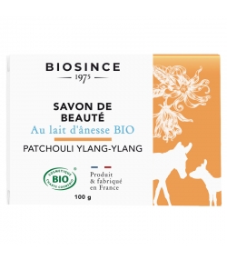 Savon de beauté au lait d'ânesse BIO patchouli & ylang-ylang - 100g - Biosince 1975 Savon de beauté au lait d'ânesse BIO patchouli & ylang-ylang - 100g - Biosince 1975