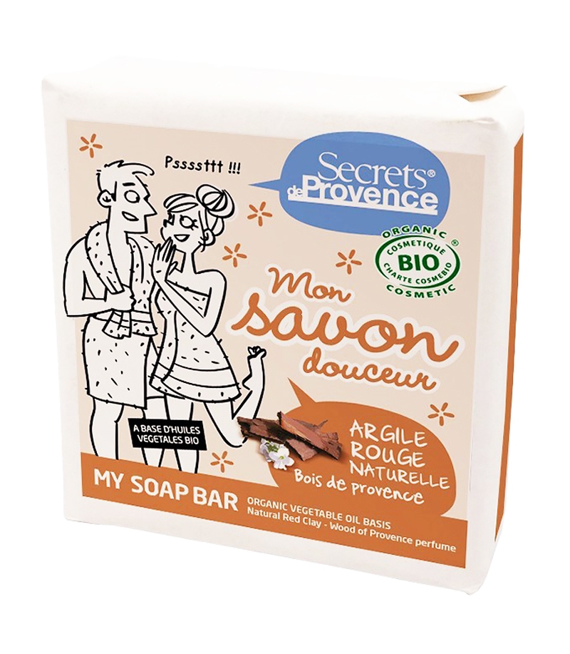 Savon douceur BIO argile rouge & bois de Provence - 100g - Secrets de Provence Savon douceur BIO argile rouge & bois de Provence - 100g - Secrets de Provence