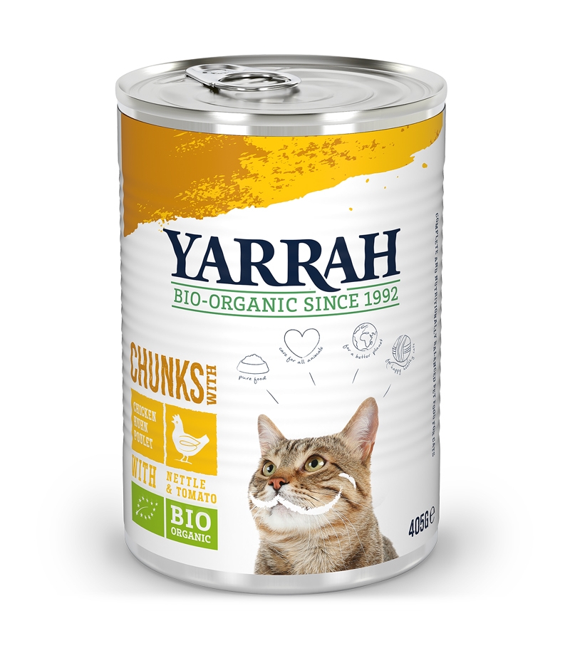 BIO-Bröckchen Huhn mit Brennnessel & Tomate in Sosse für Katzen - 405g - Yarrah