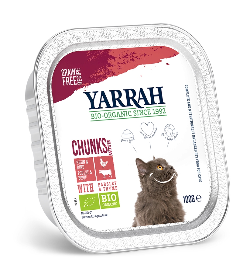 BIO-Bröckchen Rind mit Petersilie & Thymian in Sosse für Katzen - 100g - Yarrah