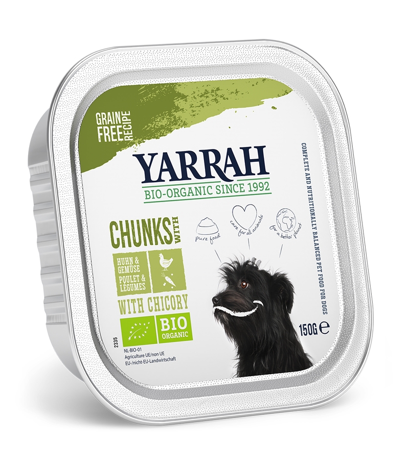 Bouchées BIO poulet & légumes avec chicorée pour chien - 150g - Yarrah