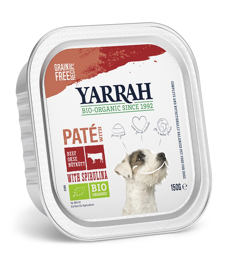 Pâté BIO boeuf avec spiruline pour chien - 150g - Yarrah