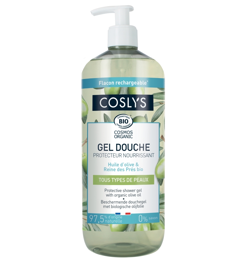 Gel douche protecteur & nourrissant BIO reine des prés & olive - 1l - Coslys Gel douche protecteur & nourrissant BIO reine des prés & olive - 1l - Coslys
