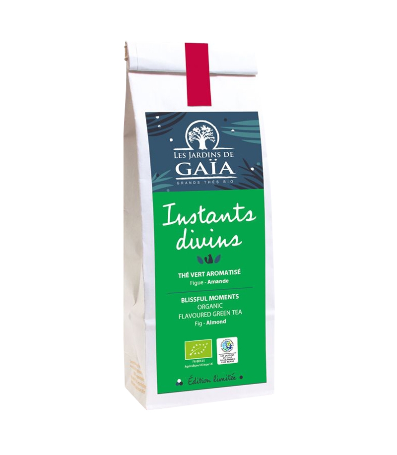 Instants divins thé vert figue & amande BIO - 90g - Les Jardins de Gaïa Instants divins thé vert figue & amande BIO - 90g - Les Jardins de Gaïa