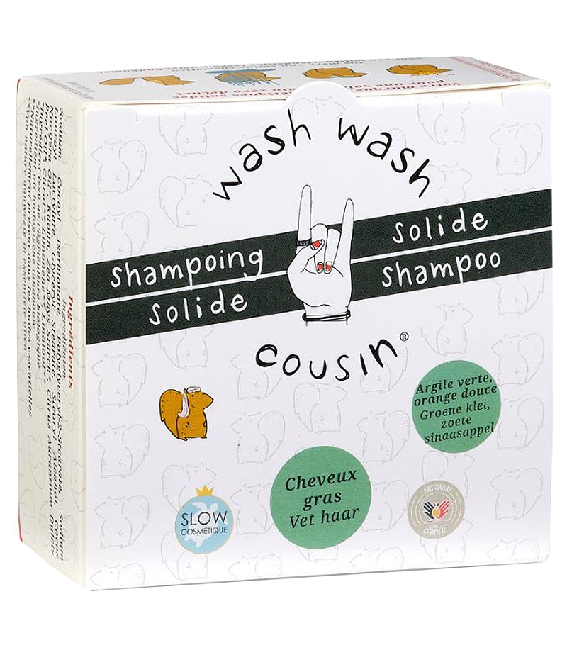 Shampooing solide cheveux gras BIO argile verte - 70g - Wash Wash Cousin