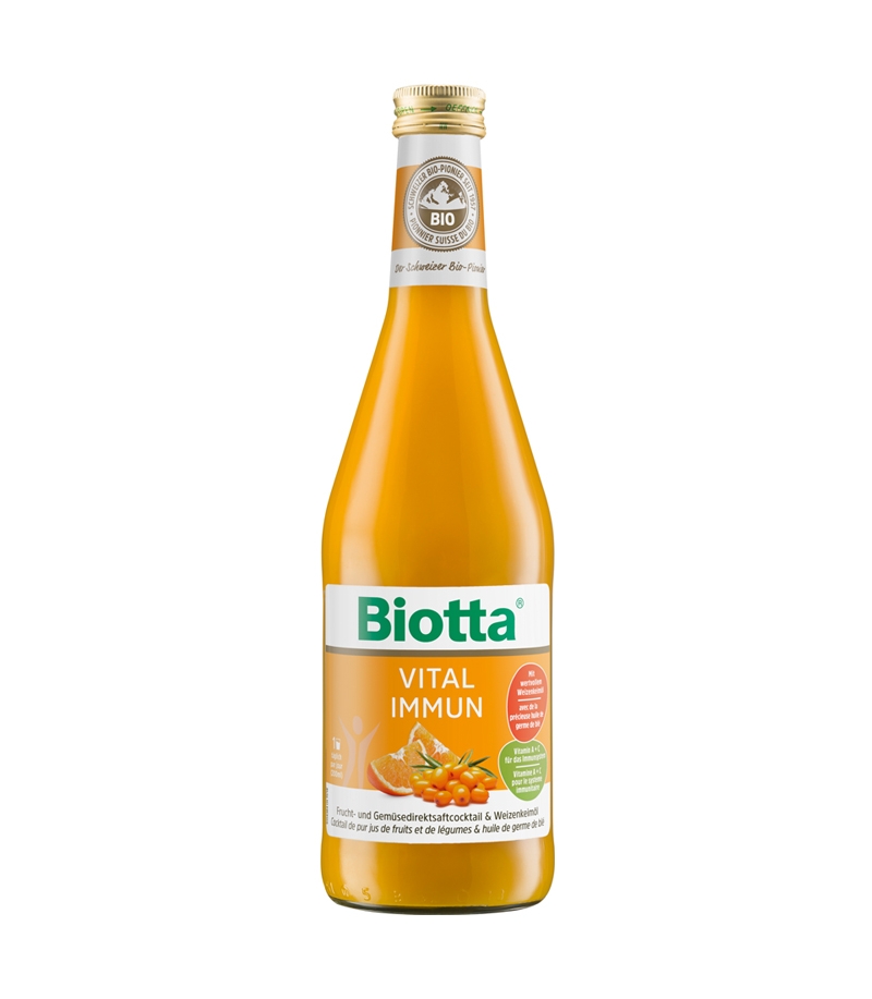 Cocktail de jus de fruits, légumes & huile de germe de blé BIO - Vital Immun - 500ml - Biotta