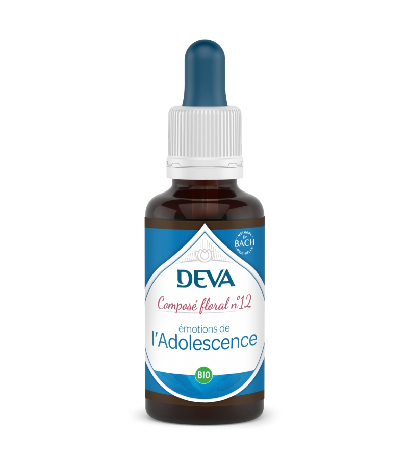 Composé floral BIO N°12 Émotions de l'adolescence - 30ml - Deva Composé floral BIO N°12 Émotions de l'adolescence - 30ml - Deva
