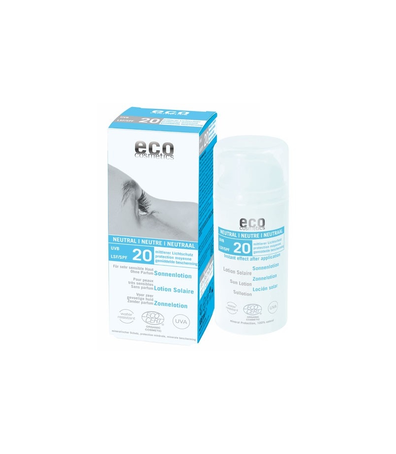 Lotion solaire neutre visage & corps BIO ﻿IP 20 sans parfum - 100ml - Eco Cosmetics