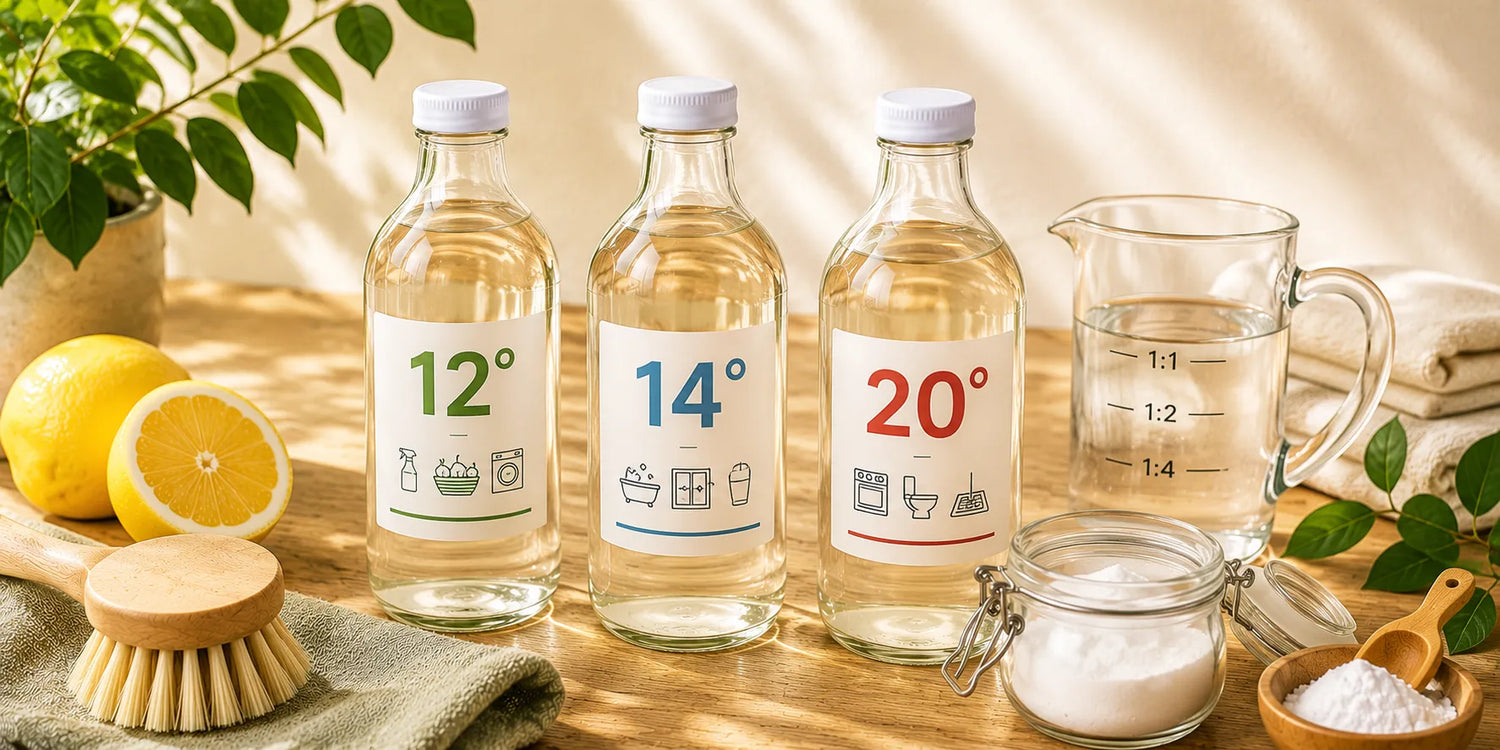 Vinaigre blanc fort : 12, 14, 20° — quand l'utiliser et comment le diluer ?