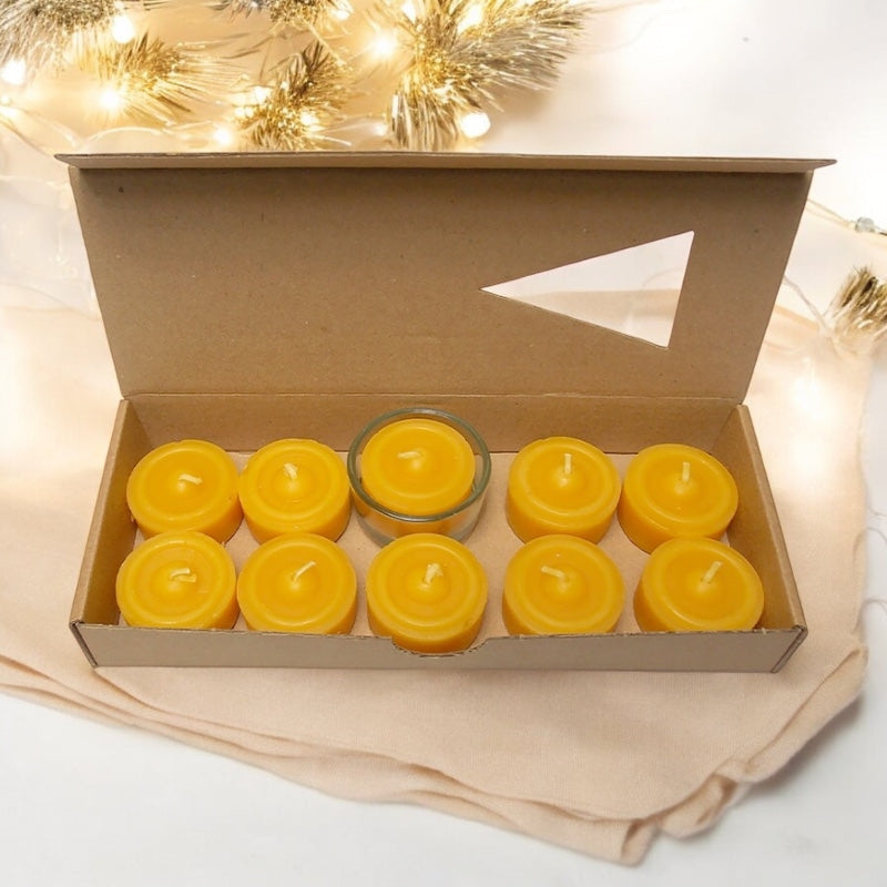 10 bougies chauffe-plat & 1 support en cire d'abeille 20 x 35 mm - Eubiona