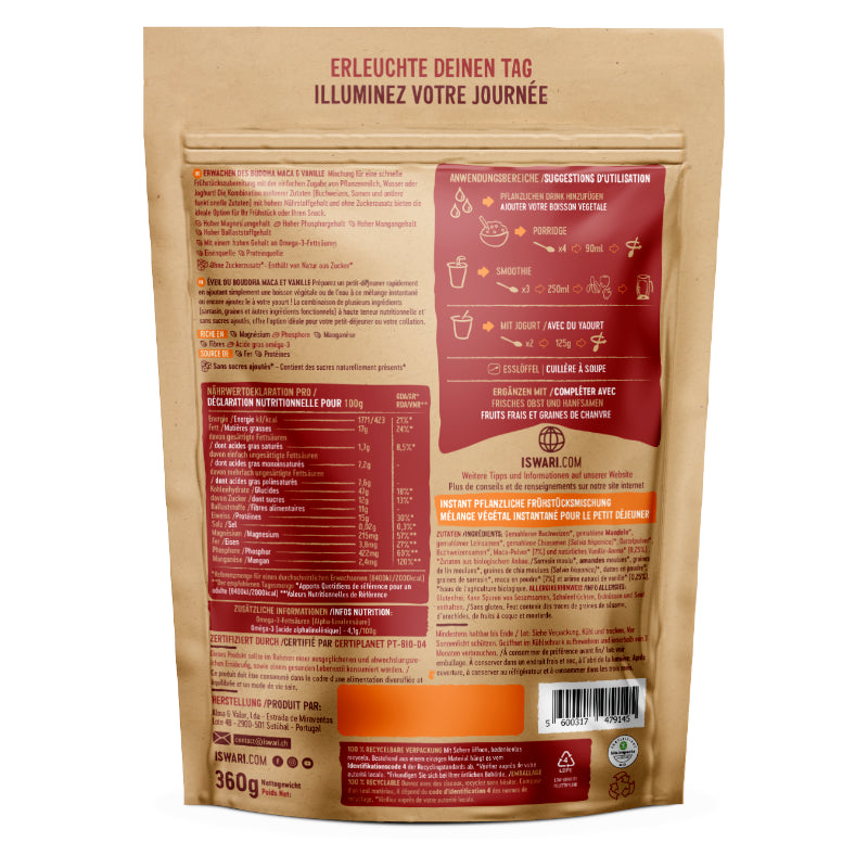 Petit déjeuner cru Eveil du bouddha maca & vanille BIO