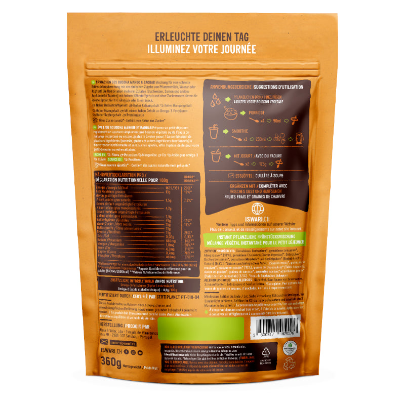 Petit déjeuner cru mangue & baobab BIO