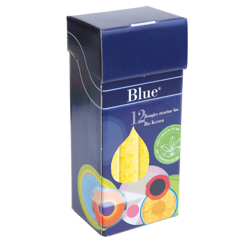 12 hellgelbe Stearinkerzen, 2 x 20 cm - Blau