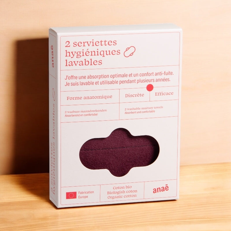 2 Bio-Waschbinden, rot &amp; schwarz, mittlere Periode - Anaé