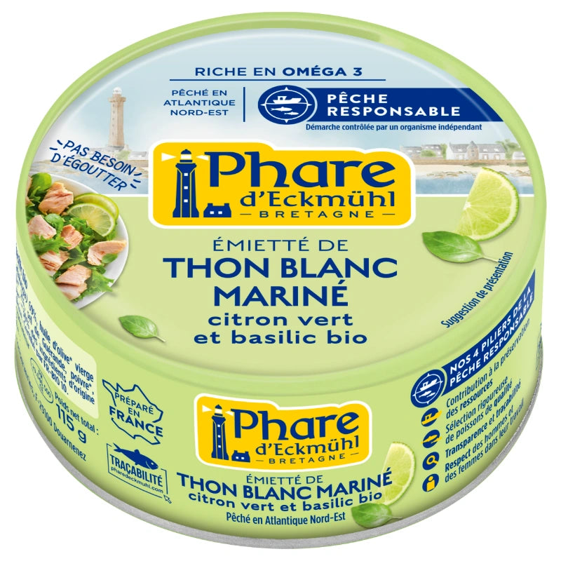 Émietté de thon blanc mariné au citron vert et basilic BIO