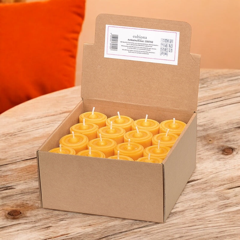 48 Teelichter ohne Halter, aus Bienenwachs, 20 x 35 mm - Eubiona